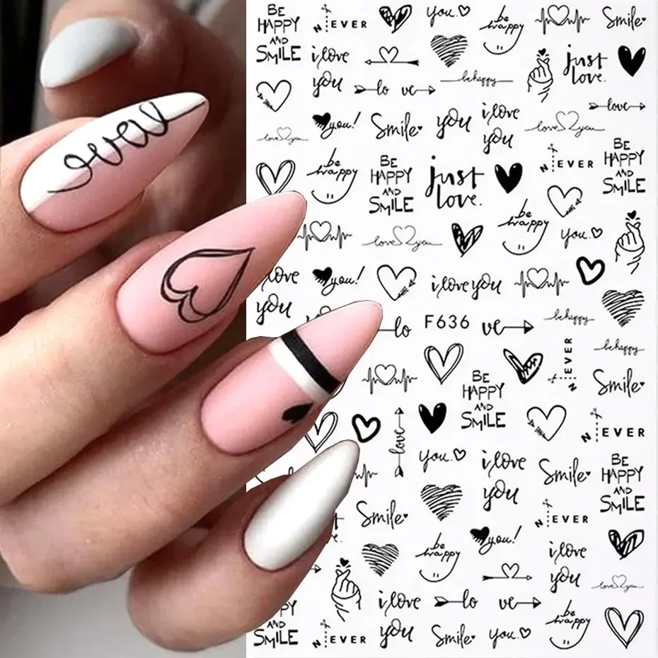 Nail Stickers 6PCS 3D Valentines Day Nail Art Lover Letter Cute Girl Cartoon