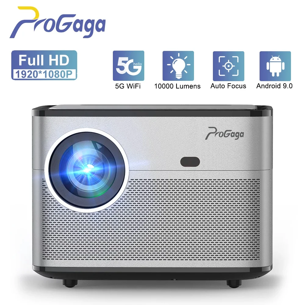 

Проектор ProGaga на Android, 1080P, Wi-Fi, 10000 лм, автофокус, Поддержка Android 9, 4K, домашний кинотеатр, кинопроектор PG550w