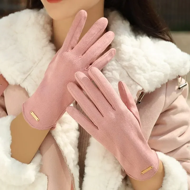 Winter Padded Warm Gloves Vintage Solid Color Suede Can Touch Screen Riding Ski Gloves Outdoor Sport Women padded gloves