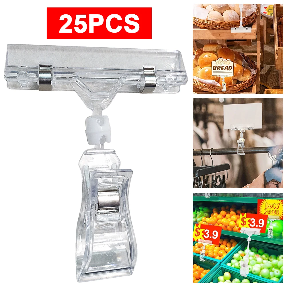 

25 Pcs Plastic Merchandise Sign Clip Rotatable Double Head Display Clips Price Rack Shelf Clips for Retail Rack Baskets Or Cards