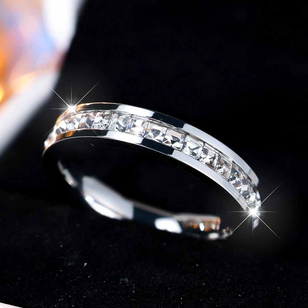 Luxury Female Crystal Zircon Stone Engagement Ring Vintage Silver Color Wedding Jewelry For Women