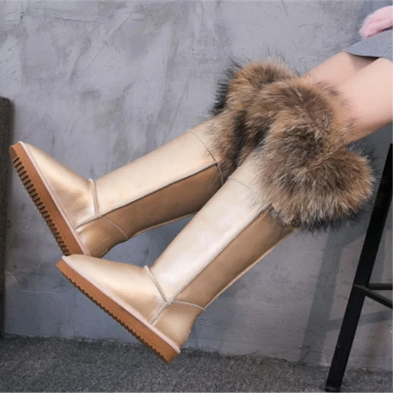 G&Zaco Luxury Genuine Leather Snow Boots Winter Natural Fox Fur