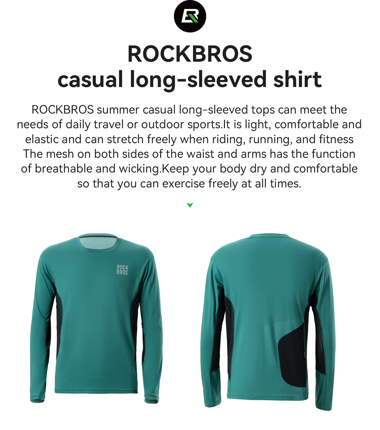 ROCKBROS Fahrrad-Shirts, lange Ärmel, leicht, atmungsaktiv, schnell trocknend, Fahrrad-Kleidung, lässig, locker, bequem, Herren-Trikot – Detail 2