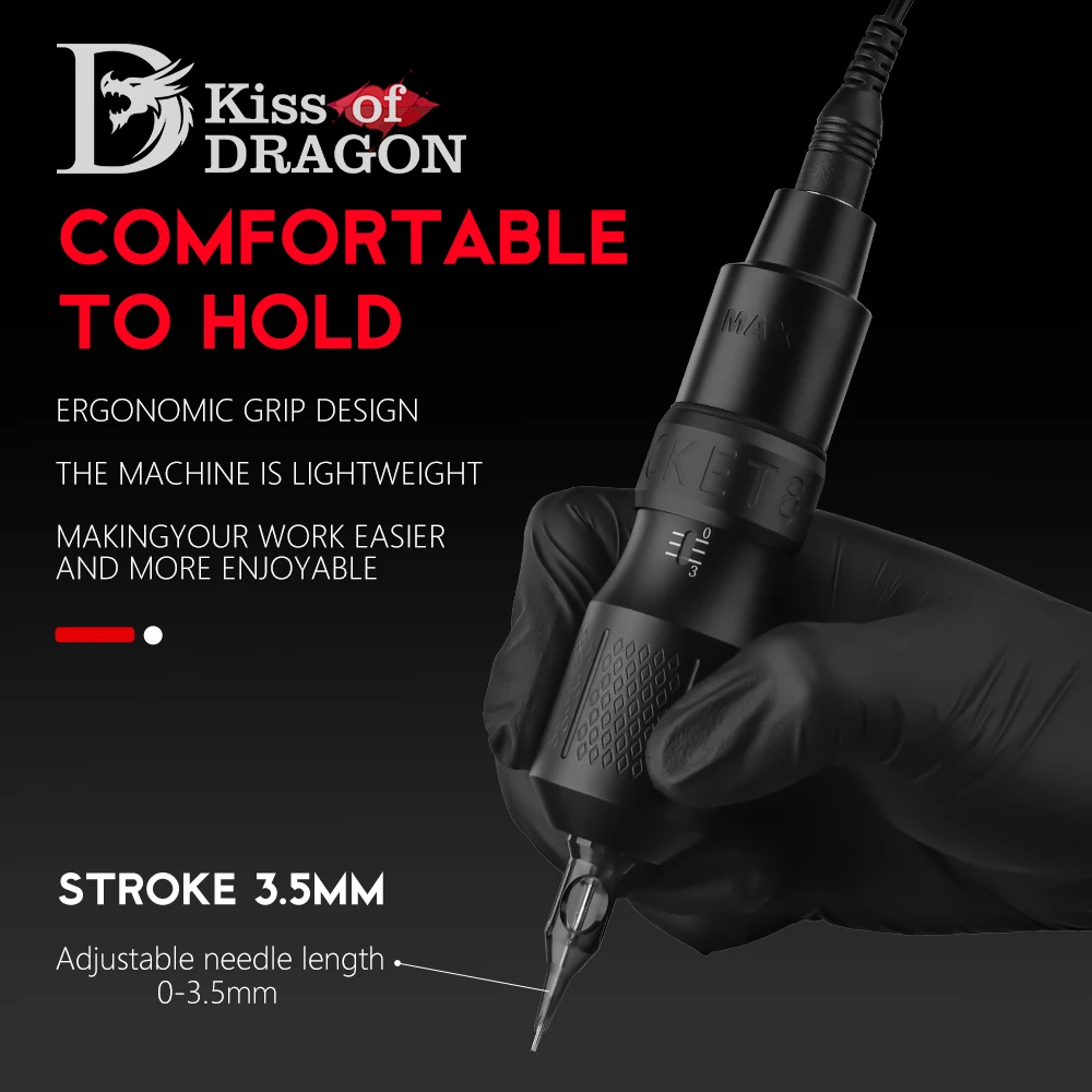 Tattoo Pen Tattoo Supplies Kiss Of Dragon Professional Rotary Tattoo Pen Quiet Gun Machine Supply With LED Light Permanent Makeup Eyeliner for Tattoo Body