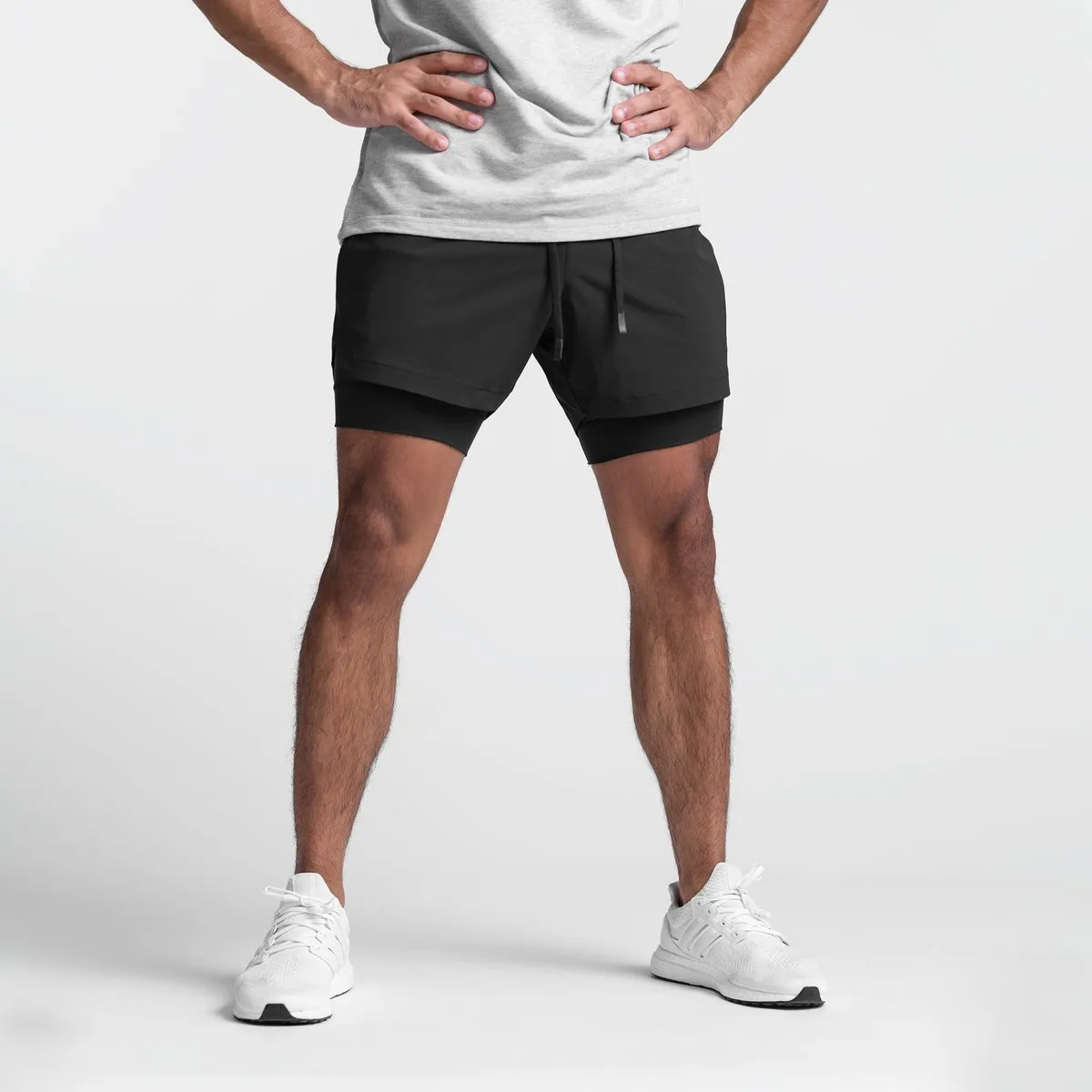 Men's Running Shorts Quick-drying Fitness Black Double Layer Shorts Men New Sport Workout Training Bodybuilding Short Pants 4