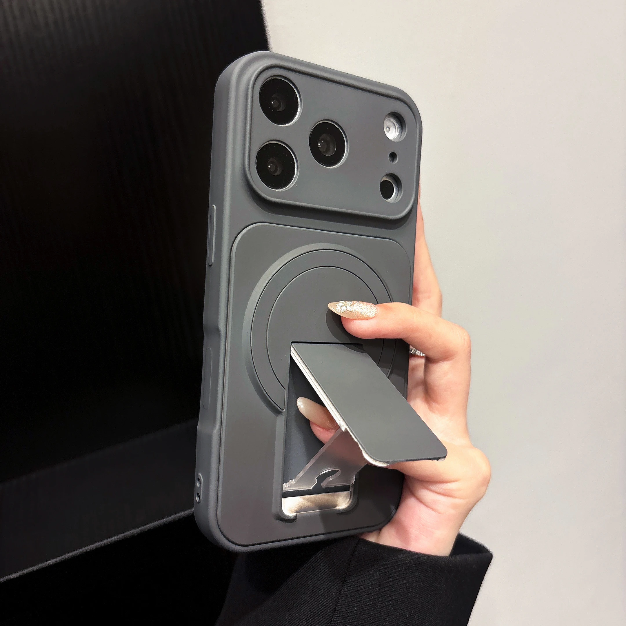 Flip Kickstand Holder Silicone Shockproof Case with Magnetic Charging Compatibility