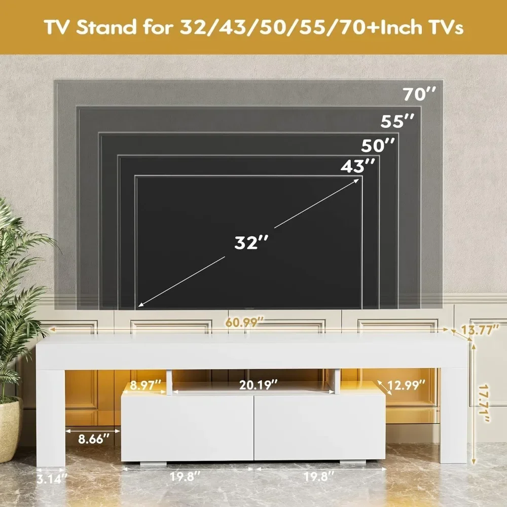 Media TV Console Table TV Stand with LED Lights Modern Entertainment Center Media and Open Shelf Console Table Storage Desk TV Stand
