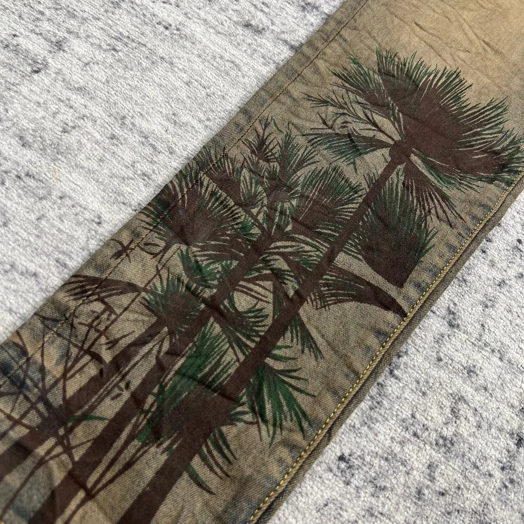men vintage palm prints yellow fade jeans 4