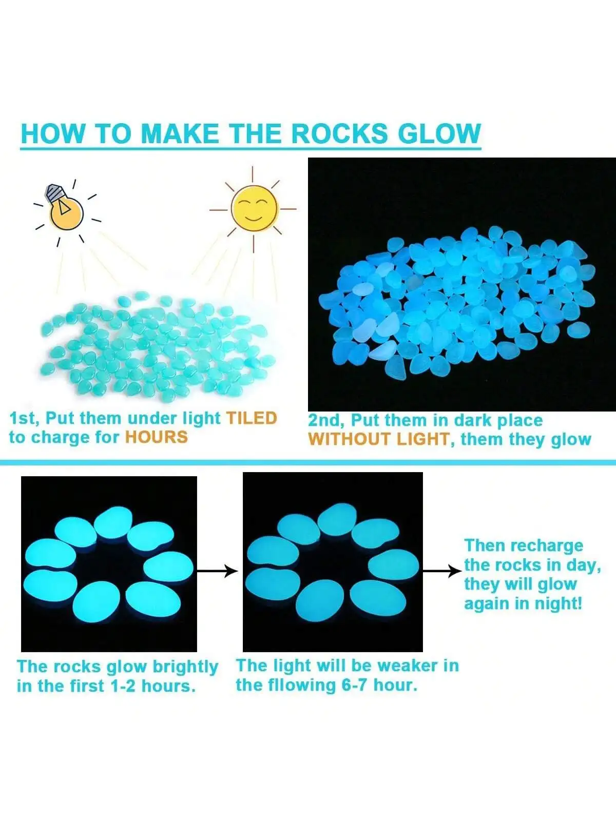 Glow Stones Mini Glow-in-the-dark Stones for Stone Fish Tanks Outdoor Decorative