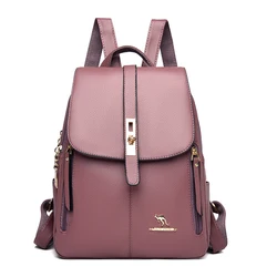Elegant Women's Black Vintage Leather Backpack - Casual Daypack & School Bag (Purple)
