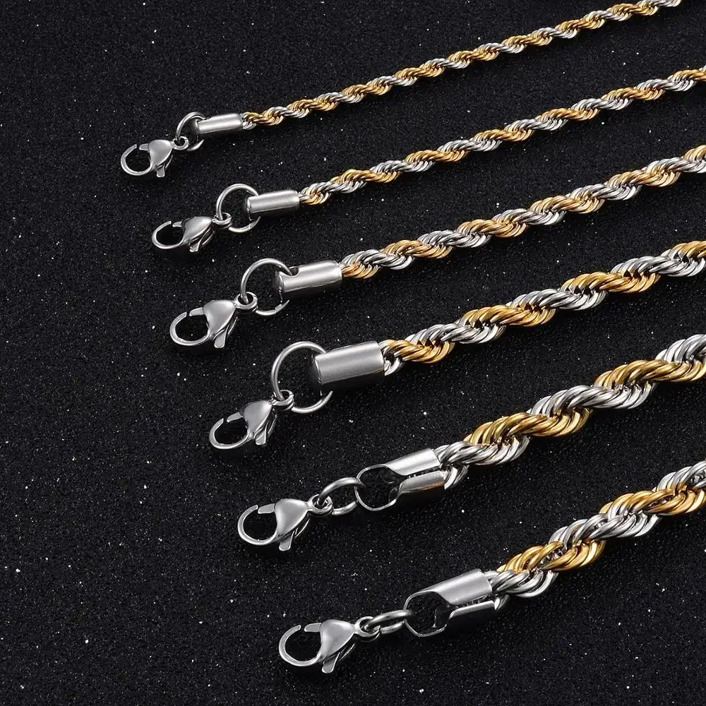 Stainless Steel Necklace Waterproof Twist Rope Chain Link For Men Women Jewelry