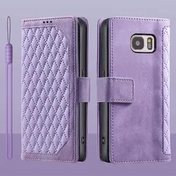 Premium Card Flip Leather Magnetic Wallet Cover - Sleek Protective Phone Case with Enhanced Functionality - Galaxy S7 Edge (Style 1 Purple)