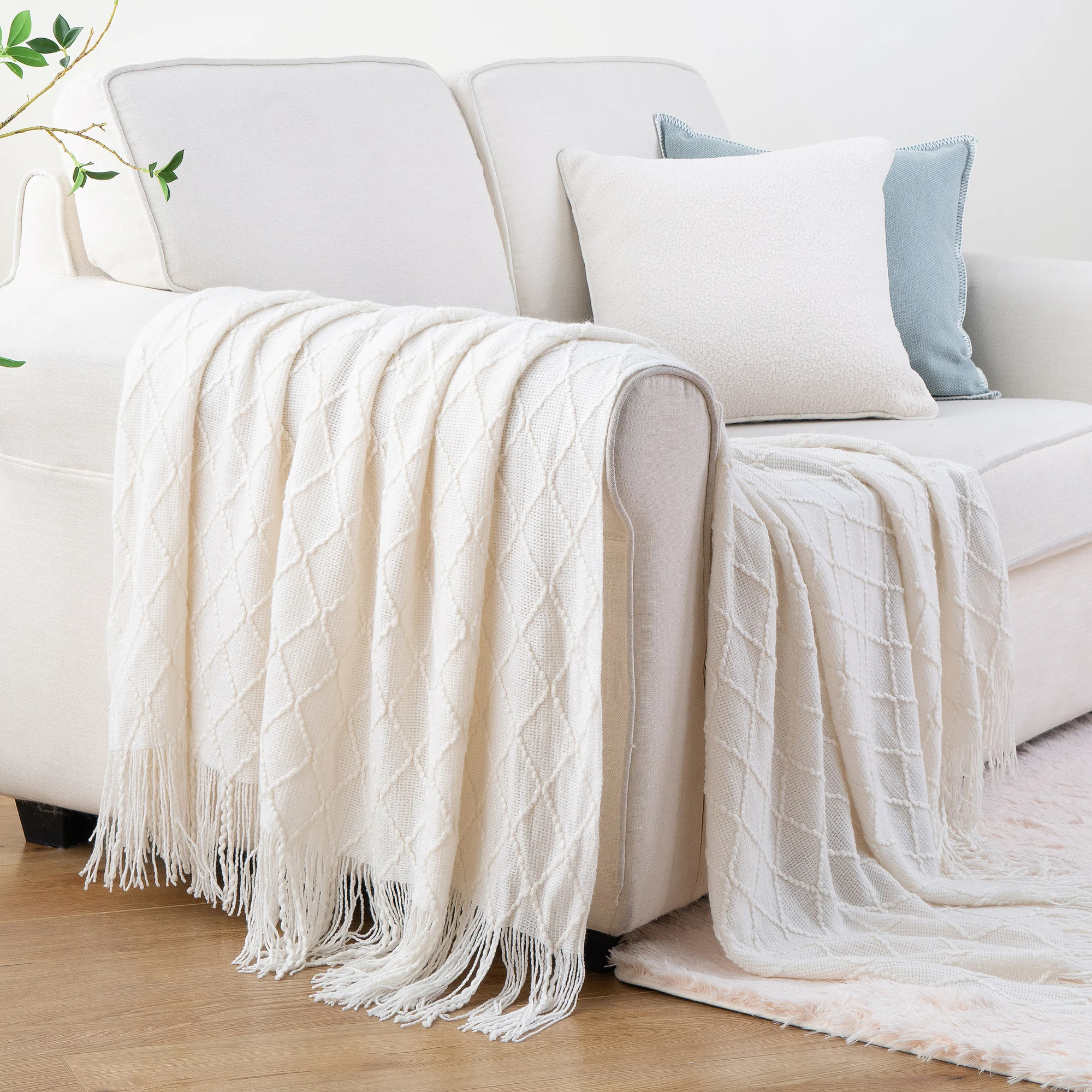 Battilo Plaid Knitted Throw Blanket Soft Woven Throws Sofa Blanket