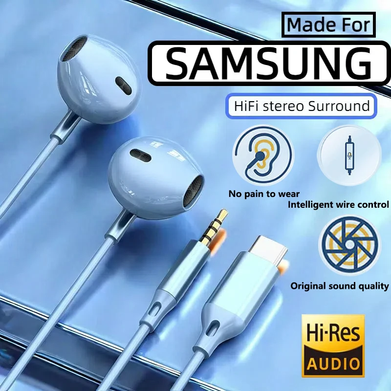For Samsung Headphones HiFi Surround Sound In-ear USB Type C 3.5mm With wire control Wired Earplugs Galaxy S24 S23 S22 wired earphones,wired headphones,wired earplugs