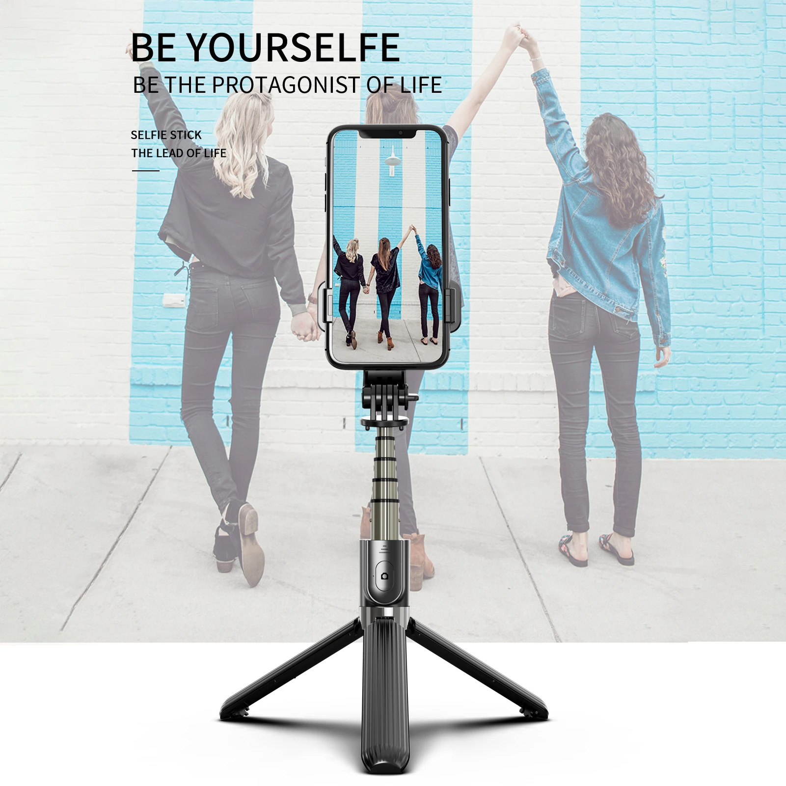 33.8in Selfie Stick Gimbal Stabilizer 5-Section Rod with Phone Clip Detachable Remote Control for Android 4.4/ iOS 5.1 System