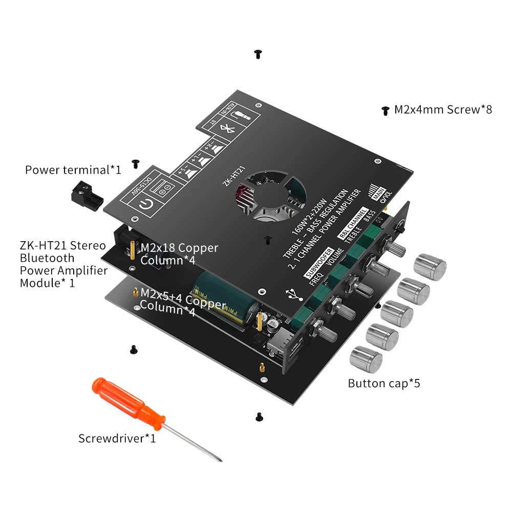 Audio Amplifier Board Bluetooth Digital Power Amplifier Board Module TDA7498E 160W+160W+220W High and Low Tone Subwoofer Amplifier AUX/USB ZK-HT21