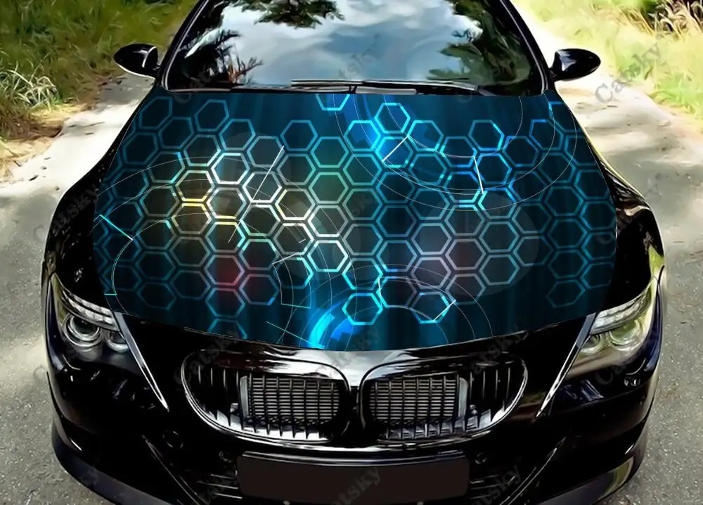 

Futuristic Hexagon DIY Car Hood Vinyl Stickers Wrap Vinyl Film Engine Cover Decals Sticker Universal Car Hood Protective Film