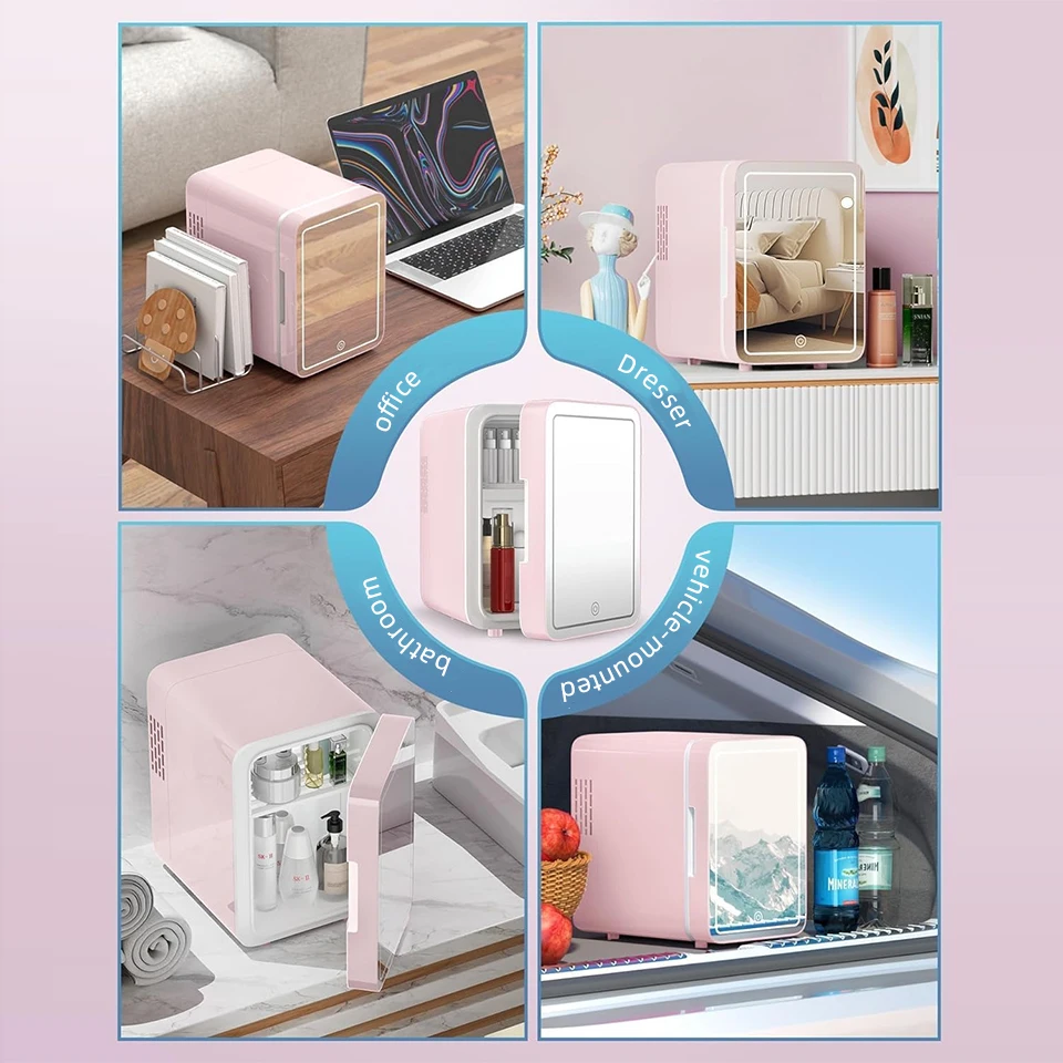 6L/9L LED Mirror Mini Fridge With Light 12V 240V Portable Cosmetic Refrigerator Cooler Warmer for Car Home Makeup Skincare 6