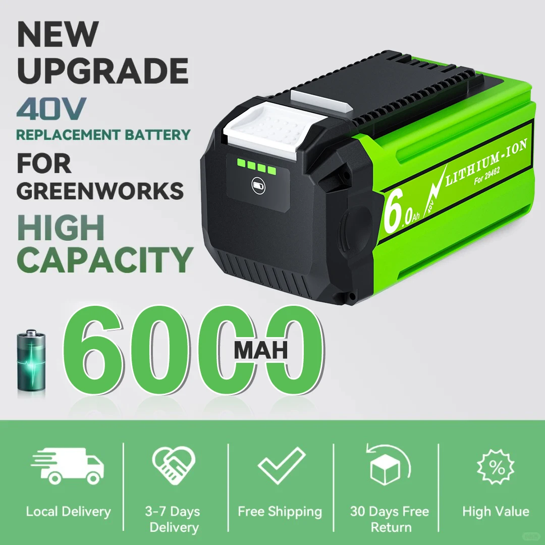 For Greenworks 29462 ﻿40V 6000mAh Battery G-MAX Lawn Mower Power Tools Battery Garden Tool Replacement Li-ion Battery 29462 297