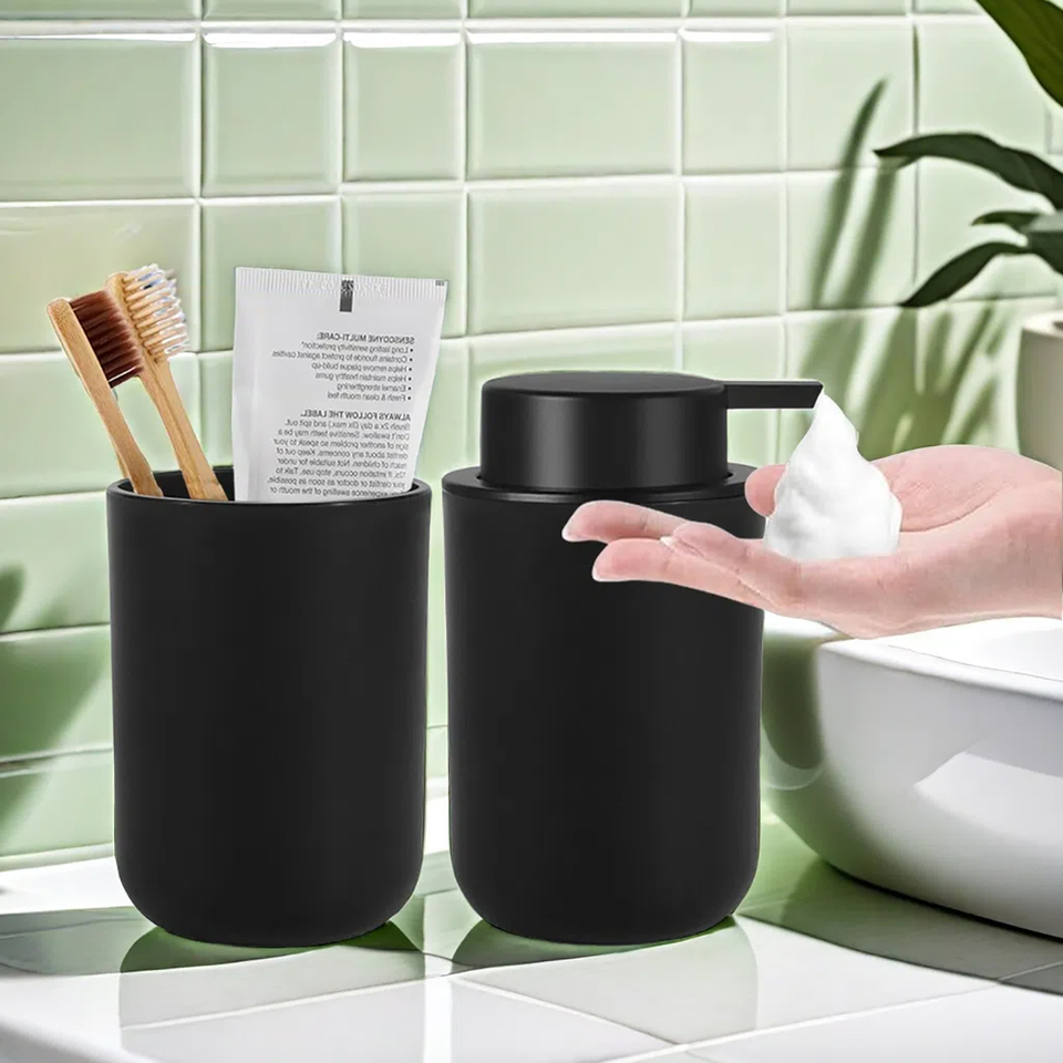 Foam Soap Dispenser with Mouthwash Cup Bathroom Refillable Foaming Hand Soap Lotion Bottles Kitchen Hands and Dish Soap Bottle