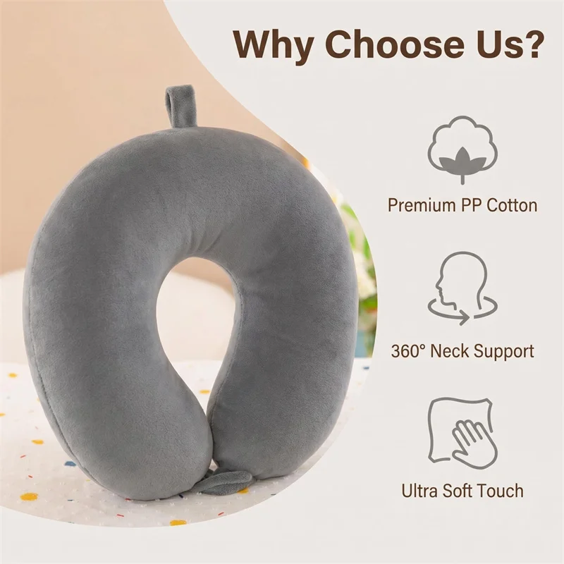 Deluxe Travel & Neck Support Pillow with Snap Strap and Soft Cover