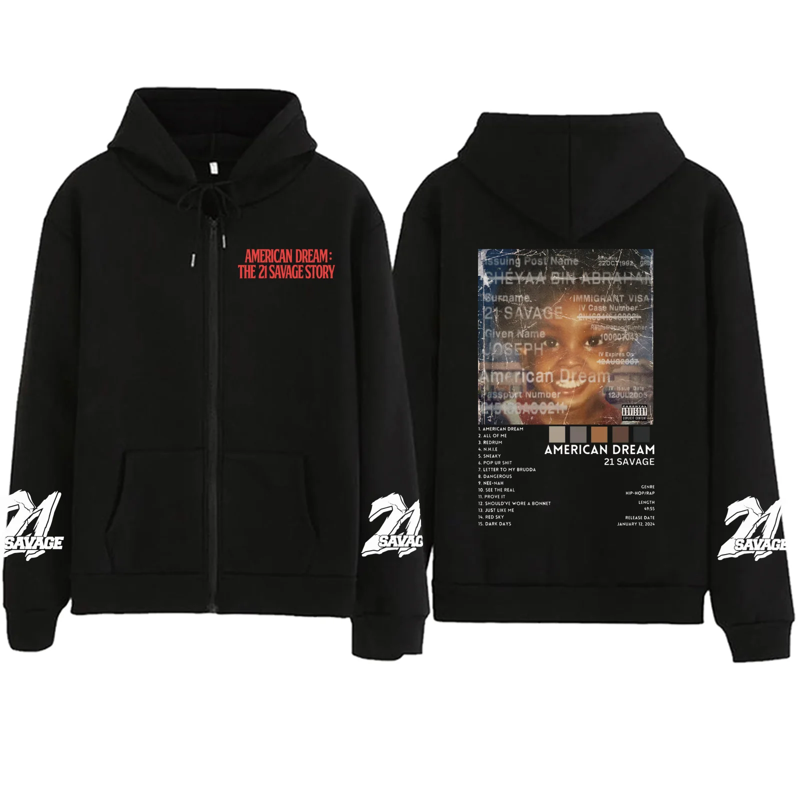 21 wilde Geschichte amerikanischen Traum Reiß verschluss Hoodie Harajuku Pullover Tops Sweatshirt Streetwear Fans Geschenk Unisex