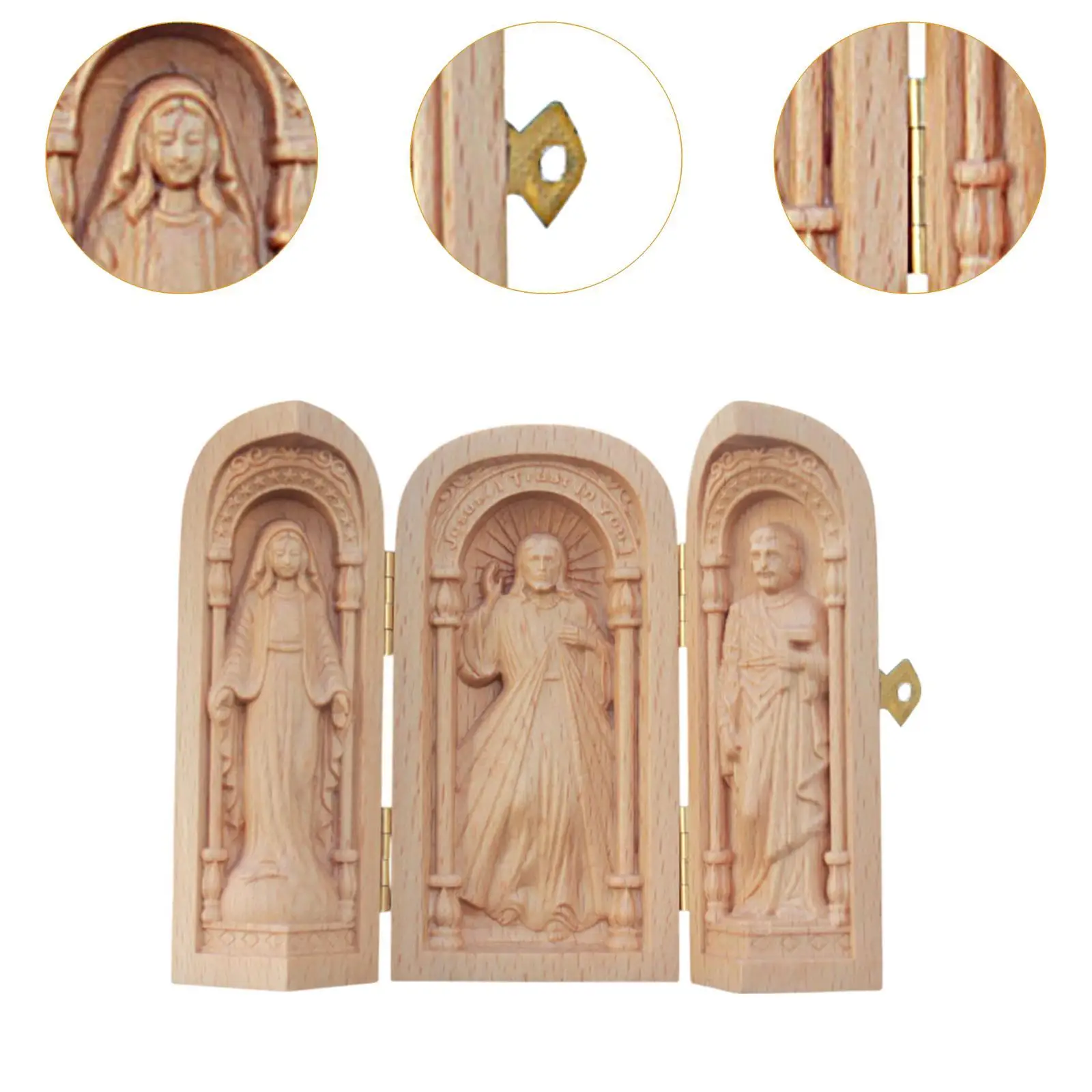 Catholic Wooden Statue Prayer Ornament for Housewarming Mantel Bookshelf