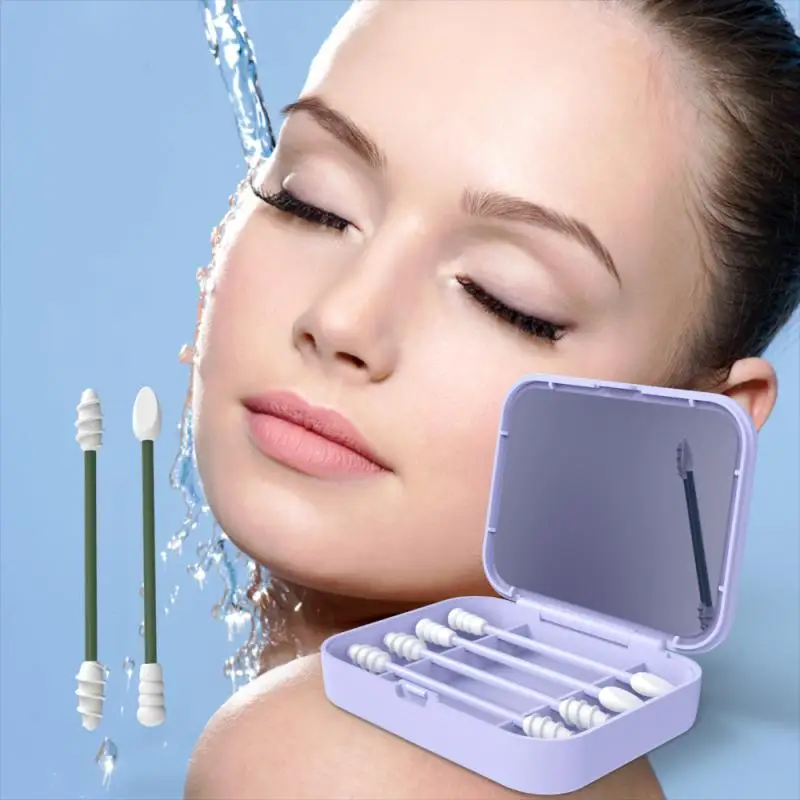 

With Box Cotton Swab Reusable Ear Cleaning Sticks Makeup Applicator Remover Double-headed Spiral Swabs Care Tools