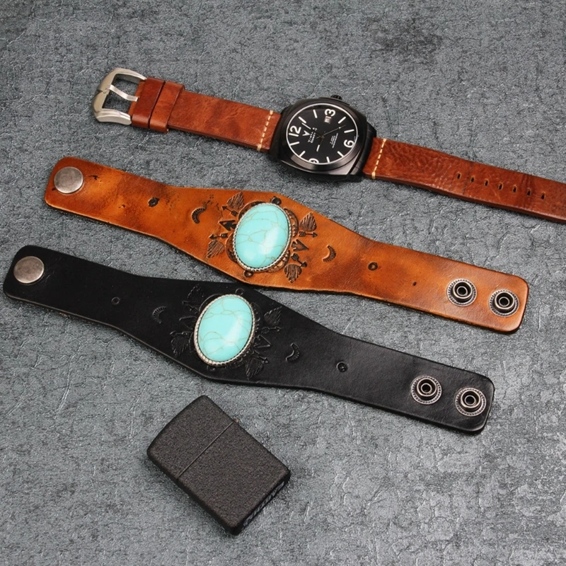Medieval Wrist Guard Turquoise Embossing Wristband Men Retro Leather Wide Bracer Arm Armor Cuff Gauntlet Leather Wrist Protector