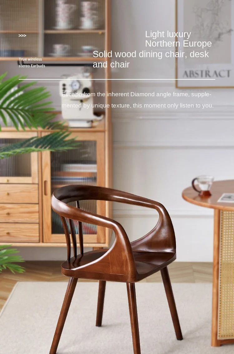 Description Picture 2 of itemNordic Home Solid Wood Dining Chair With Armrest Backrest Chair Modern Minimalist Coffee Chair Living Room Kitchen Furniture New