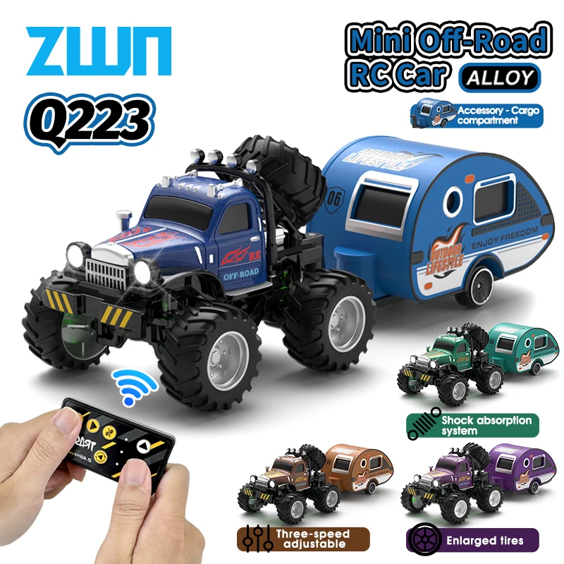 1:64 Mini RC Truck with Trailer Monster-Regulating Alloy All Terrain Remote Control Model Cars Toys for Kids Gift