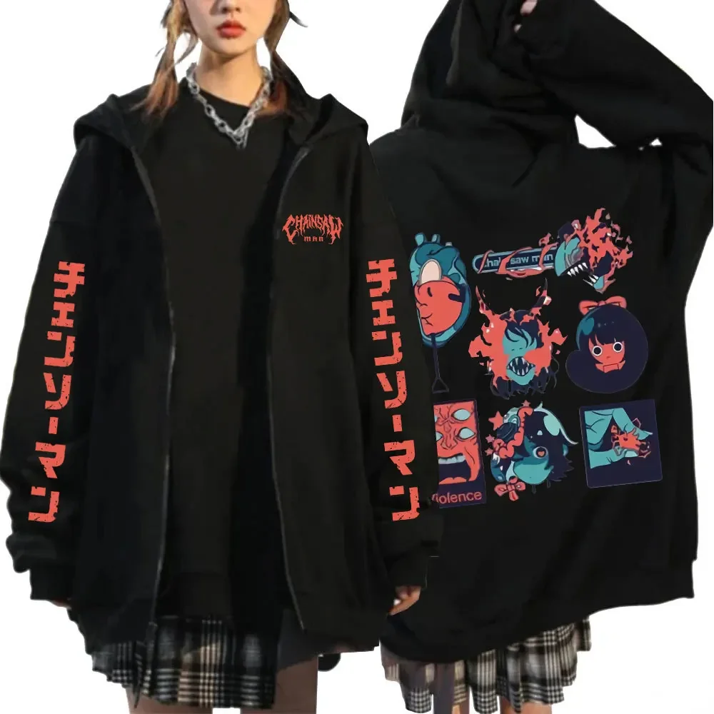 

Japanese Anime Chainsaw Man Zipper Hoodie Manga Denji Pochita Makima Zip Up Hoodies Men Women Casual Hip Hop Sweatshirt Jackets