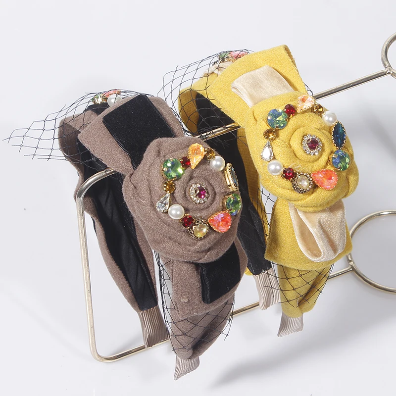 

Повязка для волос в стиле барокко женская, винтажный обруч с большим цветком и бриллиантами, Роскошный аксессуар на голову