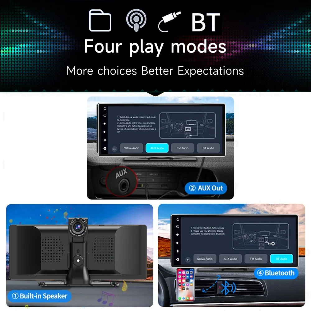 4K HD DVR Car Radio Multimedia Navigation Wireless CarPlay Apple Android Auto Mirror Music Player