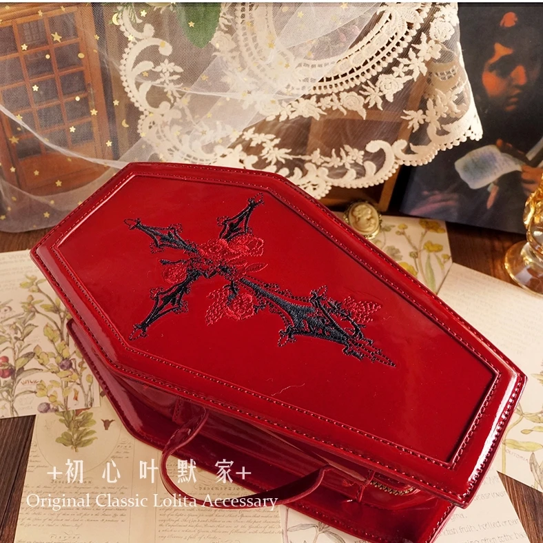 Coffin Bag Gothic Punk Red Lacquer Embroidery Makeup Bag Girls Messenger Bag  Female Japanese Cute Lolita Clutch Purse - AliExpress