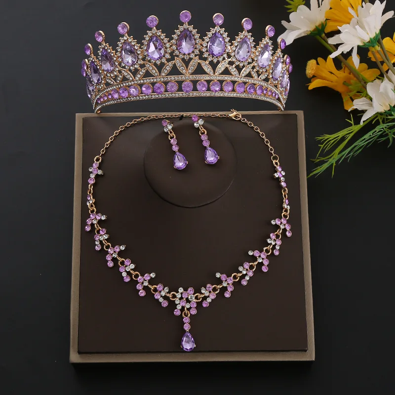 

Luxury Silver Color Crystal Water Drop Bridal Jewelry Sets Rhinestone Tiaras Crown Necklace Earrings Wedding Jewelry Accessories