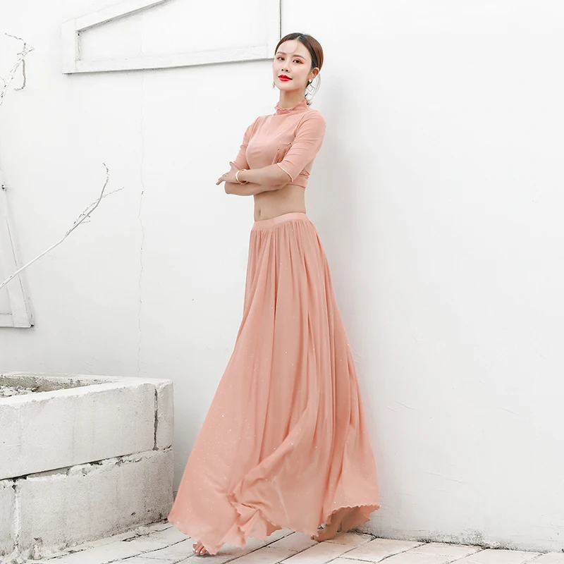 

New Belly Dance Suit Mid-sleeved Top Long Swing Skirt for Women Belly Dance Practice Clothes Stage Performance Costumes E22129