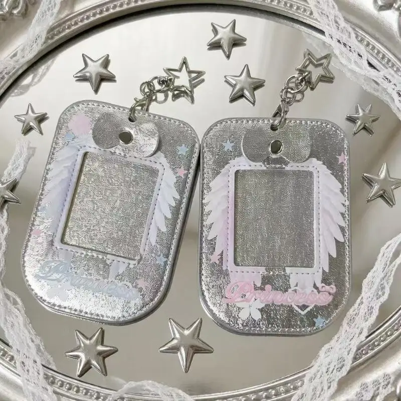Glitzernder Kpop-Fotokartenhalter mit Engelsflügel-Stern-Schlüsselanhänger, strapazierfähige, kratzfeste Fotohülle für den täglichen Gebrauch von Fans.