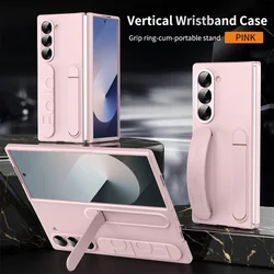 Luxury Wristband Invisible Bracket Case with Hand Strap and Folding Stand, Premium Silicone Cover for Samsung Z Fold 3 (Pink)
