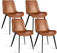 NEW Modern ‎Faux Leather Dining Chairs, PU Cushion Seat Back，Metal Legs for Kitchen Dining Room Side Chair, Set of 4, Brown 1