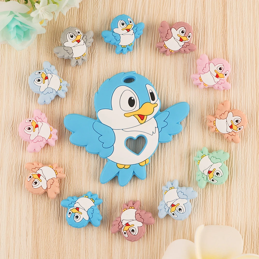 Kovict New Cartoon Animal Bird Bead Silicone Teether Rodent Molar Toy DIY Baby Pacifier Chain Accessories Chewing Beads BPA-Free baby teething items age	