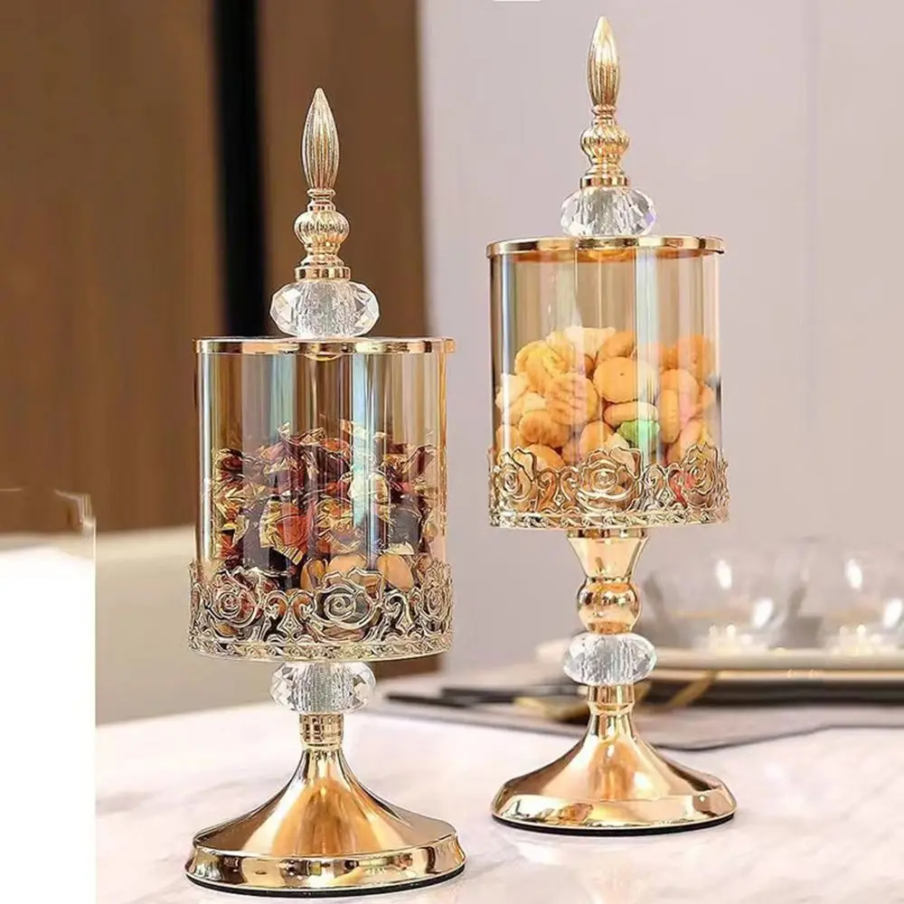 European Luxury Crystal Glass Storage Jar with Lid Rose Candy Jar Gold-plated Storage Decorative Ornaments Art Home Decoration 3