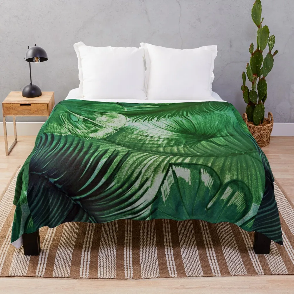 Vivid Emeraldteal Green Tropical Yucca Leaves Stampa Botanica Coperta Da Tiro Coperta Sottile Coperte Ripiene
