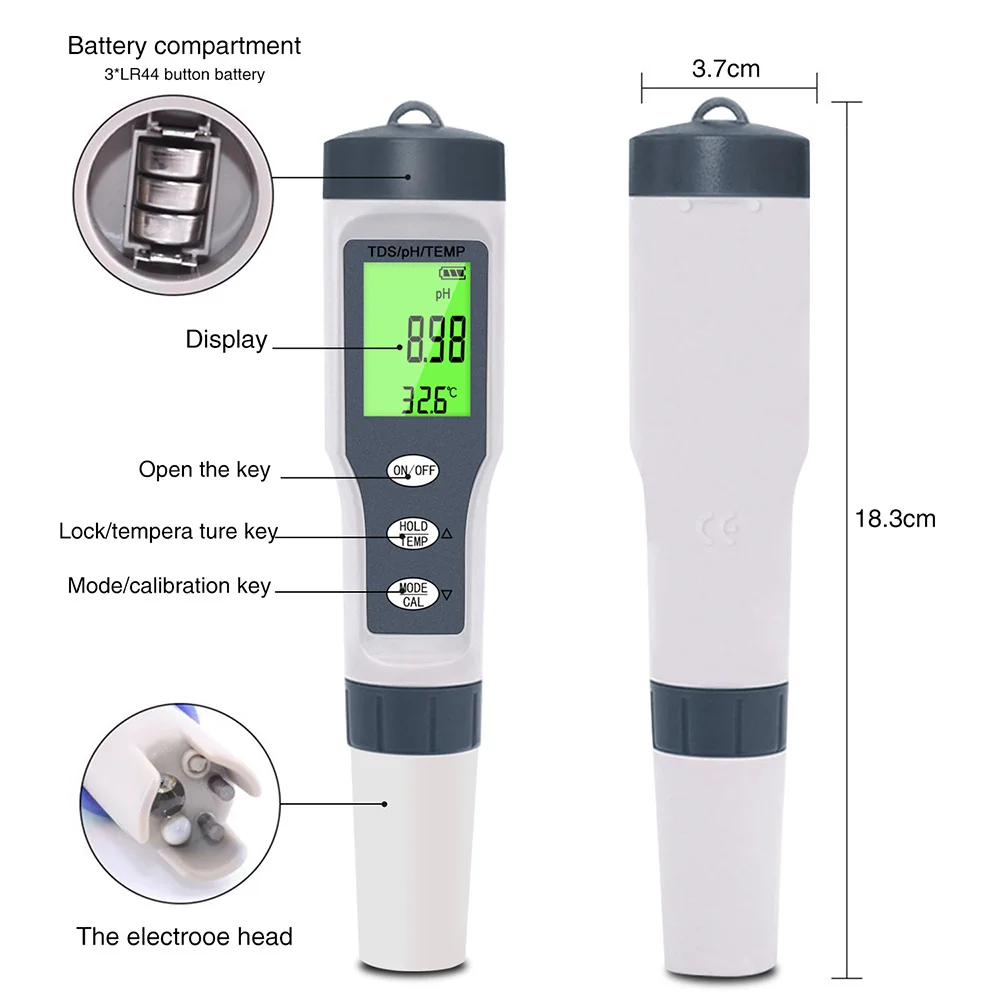 NOYAFAEZ-9901 High Quality PH Meter 3 in1 TDS/Temp Water Quality Tester Pen Conductivity Detector Monitor Purity Measure Tool 4