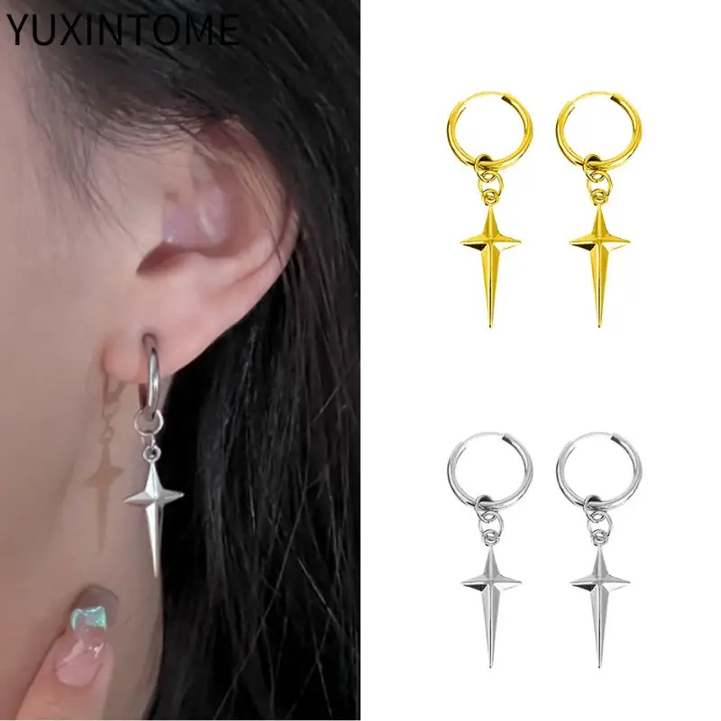 

925 Sterling Silver Needle Fashion Cross Pendant Earrings for Women Punk Vintage Cross Hoop Earrings Party Fine Jewelry Gifts