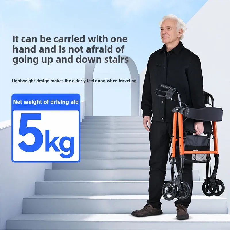 Heavy Duty Rollator Walker Load for 158kg,Lightweight Folding Bariatric Rolling Walker with Extra Wide Seat Elderly Walking Aids 4