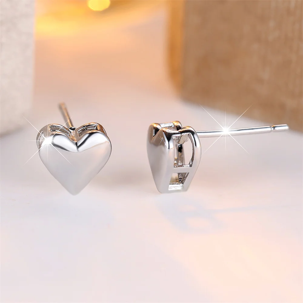 Trendy Love Heart Smooth Metal Stud Earrings For Women Vintage Fashion Gold Silver Color Minimalist Jewelry Wedding Party Gifts