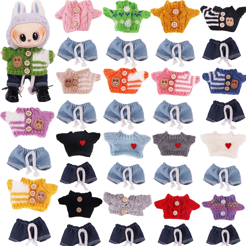 15-17CM Labubu Original Doll Clothes Fashion Buckle,Sweaters+Jeans Little Cloth&Labubu Accessories Outfits,Mini Plush Doll Suits - AliExpress 