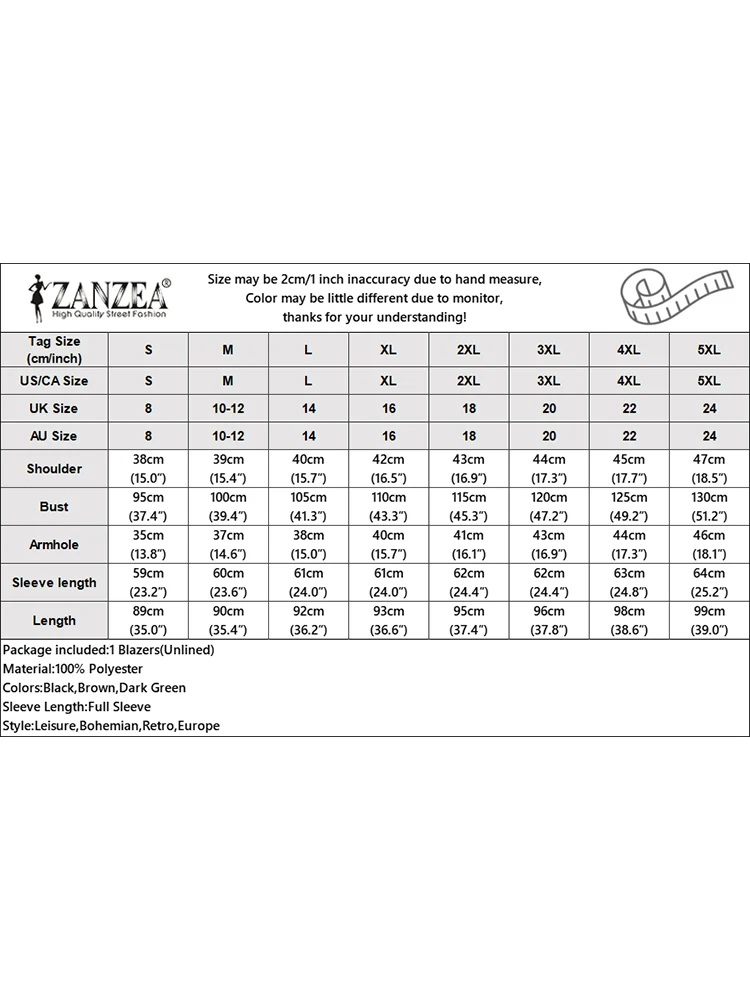 ZANZEA Korean Fashion OL Suits Autumn Long Sleeve Lapel Neck Blazer Woman Elegant Office Coats Female Vintage Bottons Jackets