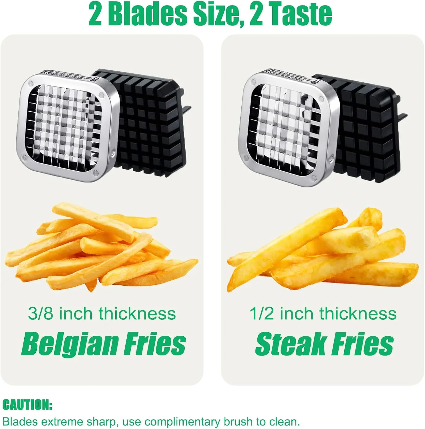 French Fry Cutter, Heavy Duty Potato Slicer, Stainless Steel Potato Chopper Set with 1/2 and 3/8 Inch Blades for Sweet Potato, C